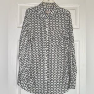 Women's Merona Button-up Shirt White with Gray Hot Air Balloons Long Sleeve Sz M